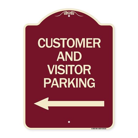 SIGNMISSION Customer and Visitor Parking W/ Left Arrow Heavy-Gauge Aluminum Sign, 24" x 18", BU-1824-24216 A-DES-BU-1824-24216